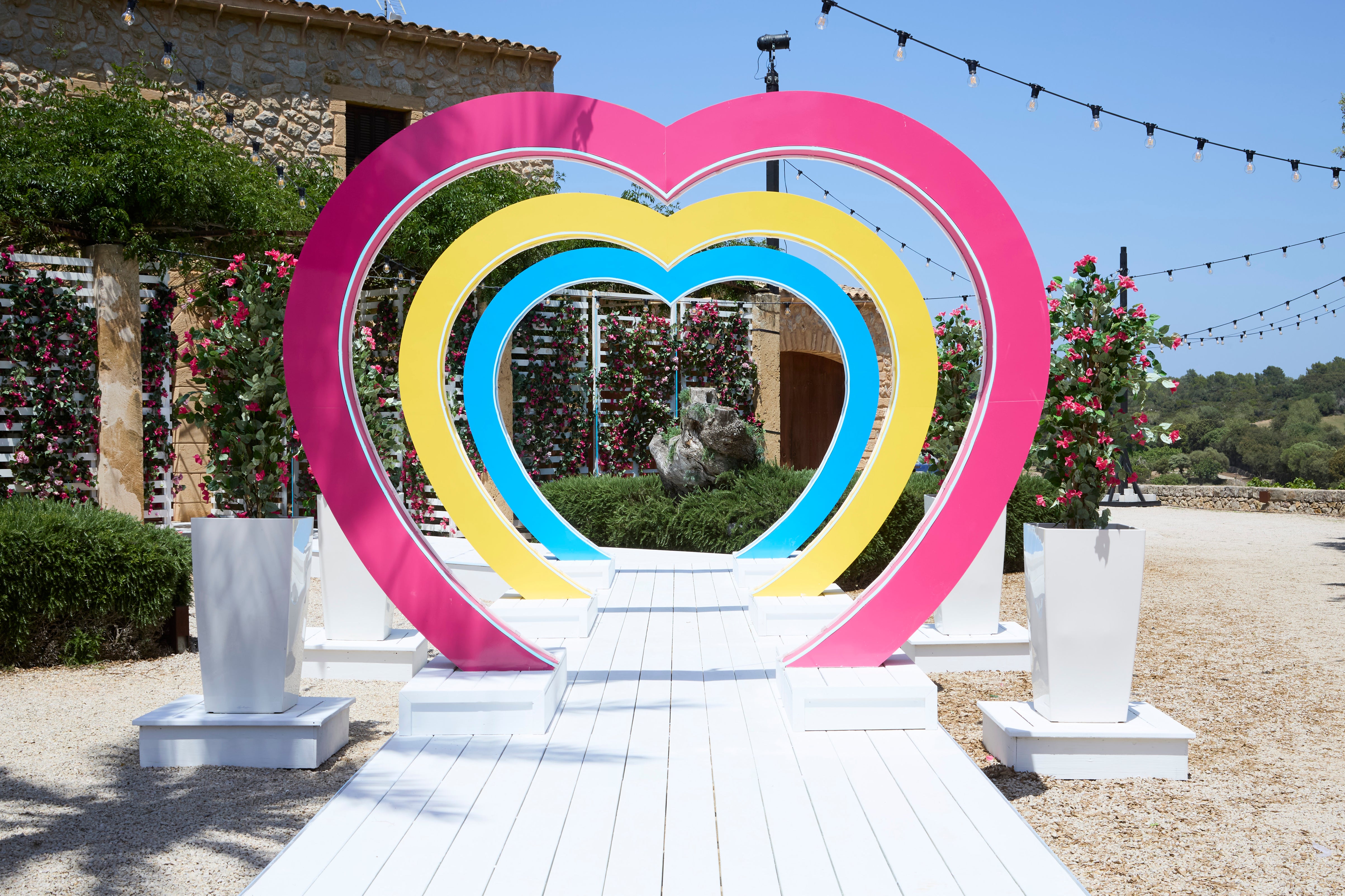 A new walkway features three brightly coloured concentric hearts