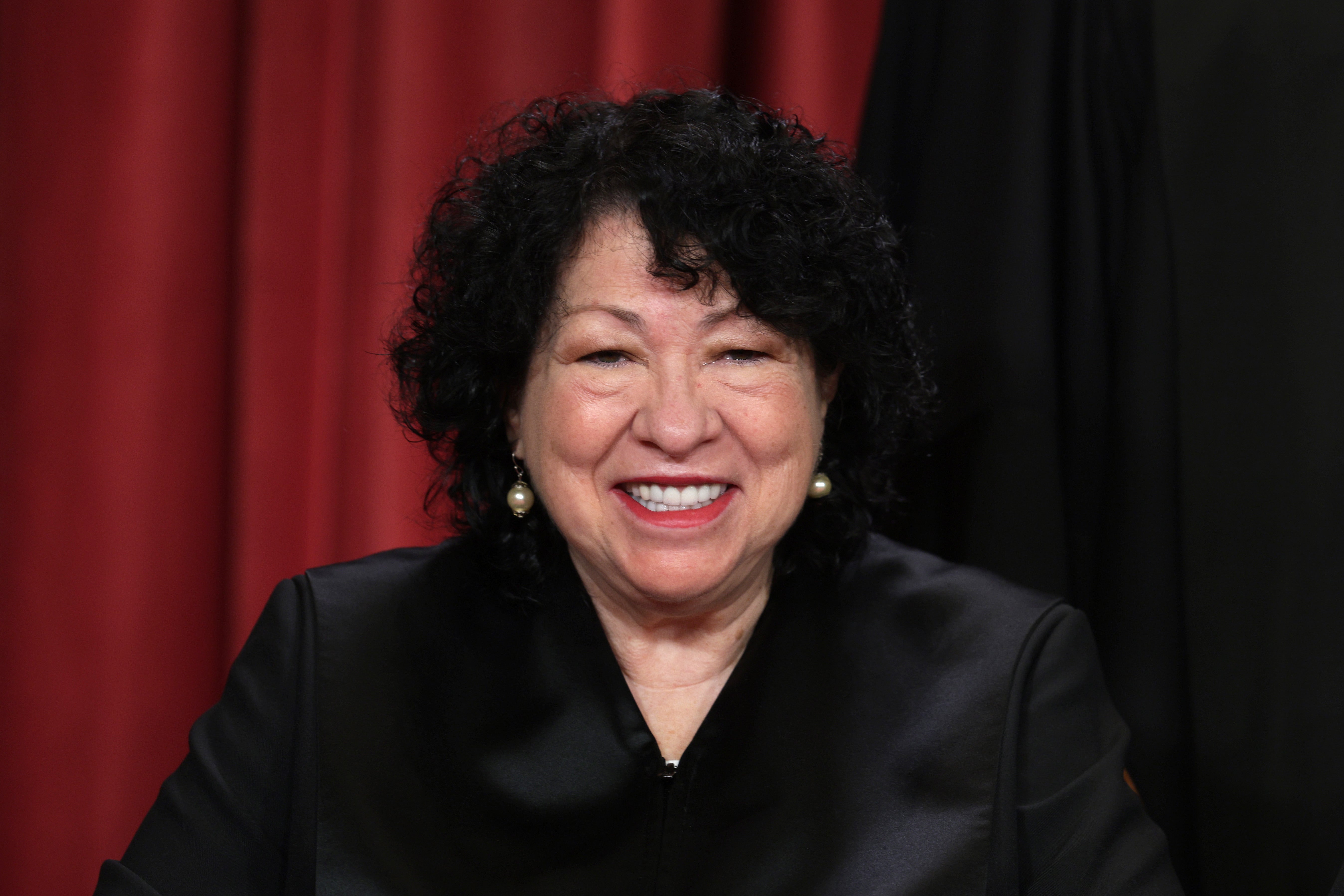 United States Supreme Court Associate Justice Sonia Sotomayor poses for an official portrait at the East Conference Room of the Supreme Court building on October 7, 2022 in Washington, DC. T