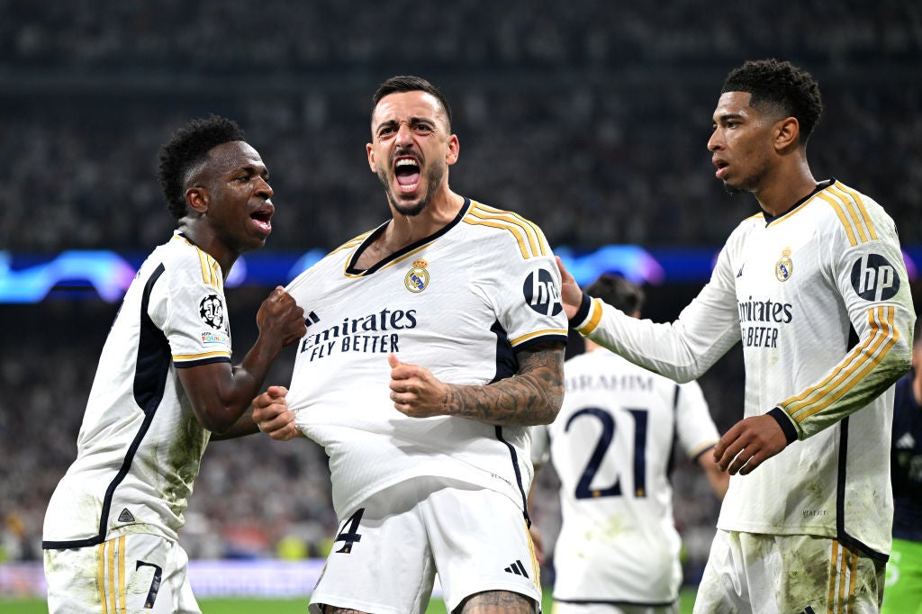 Joselu of Real Madrid celebrates scoring