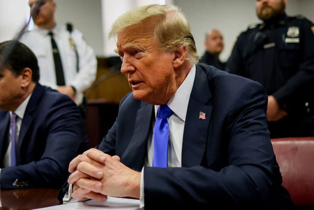 <p>Former US President and Republican presidential candidate Donald Trump attends his criminal trial at Manhattan Criminal Court in New York City, on 30 May 2024</p>
