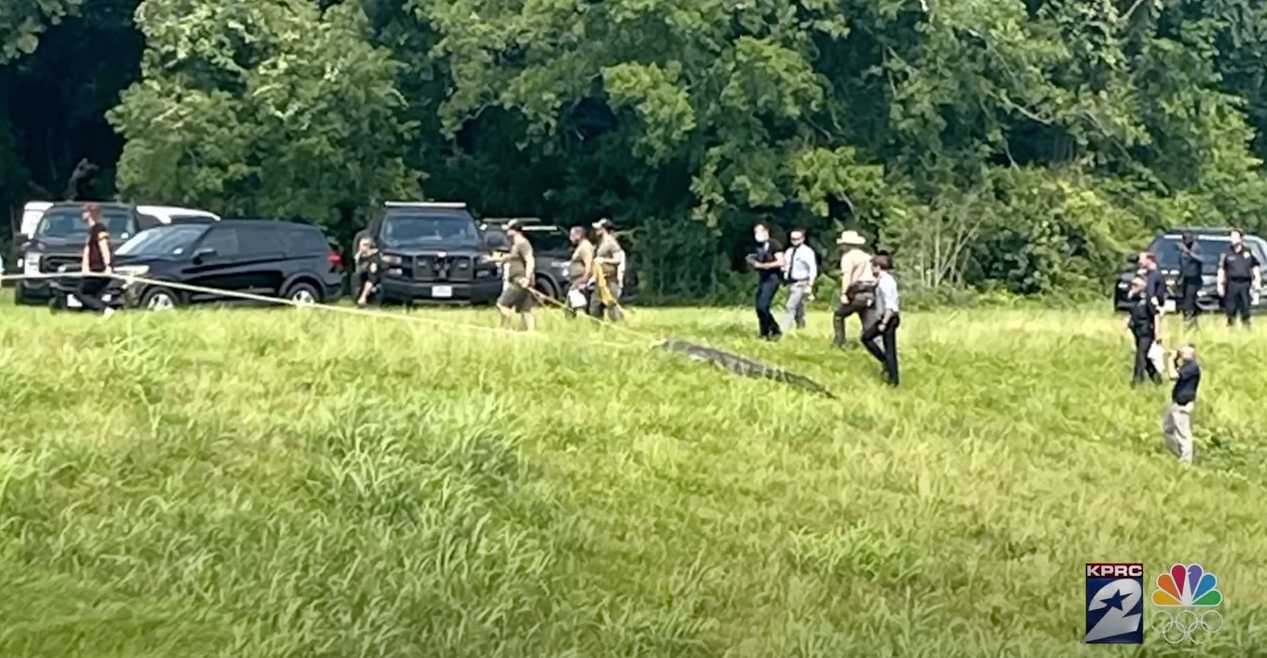 Police in Texas remove an alligator after a a missing woman’s body was found in its jaws.