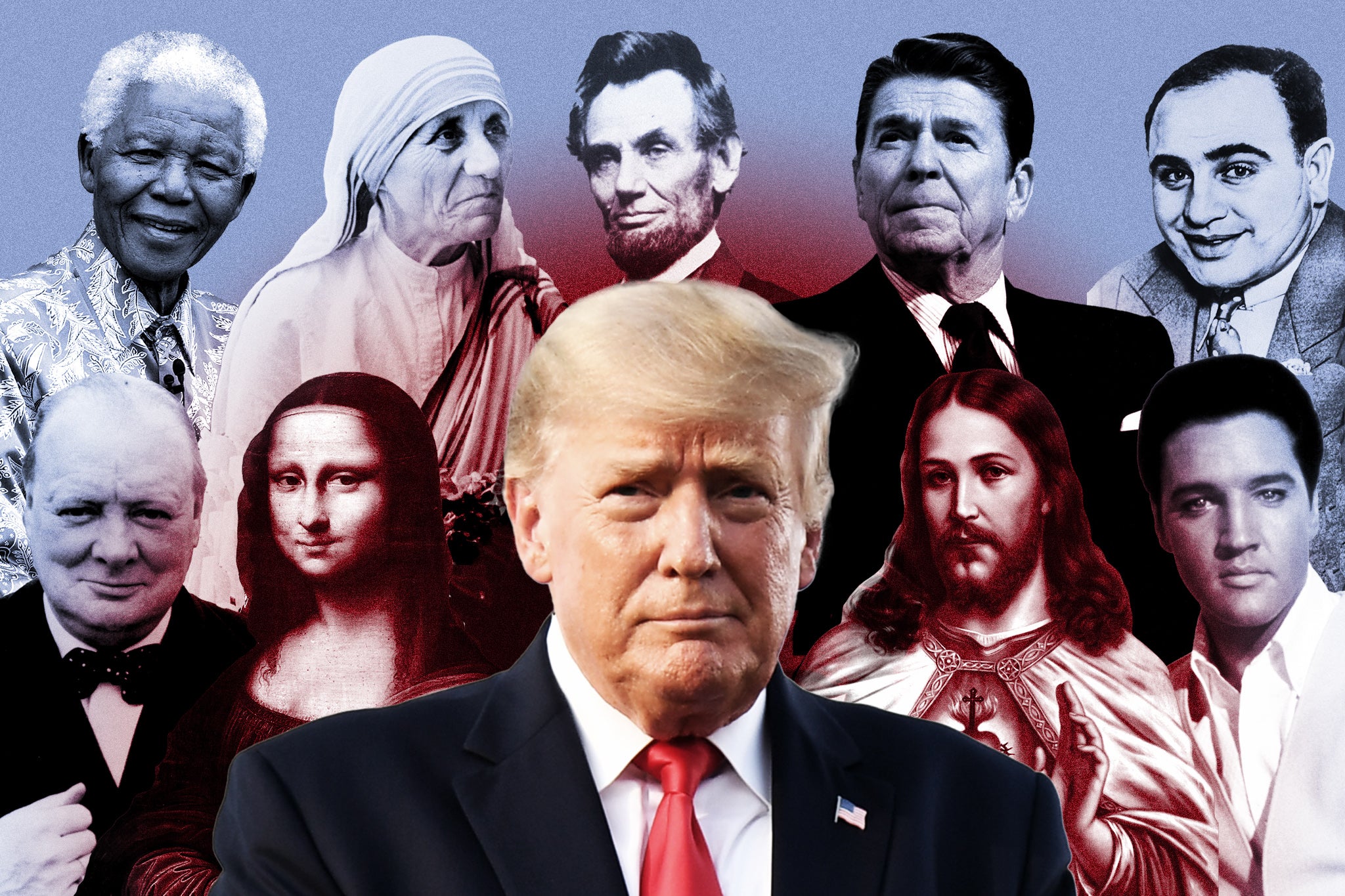 Donald Trump has compared himself to a dizzying array of historical figures from Mother Teresa and Abraham Lincoln to Elvis and Jesus (Credit: Melissa Cross)