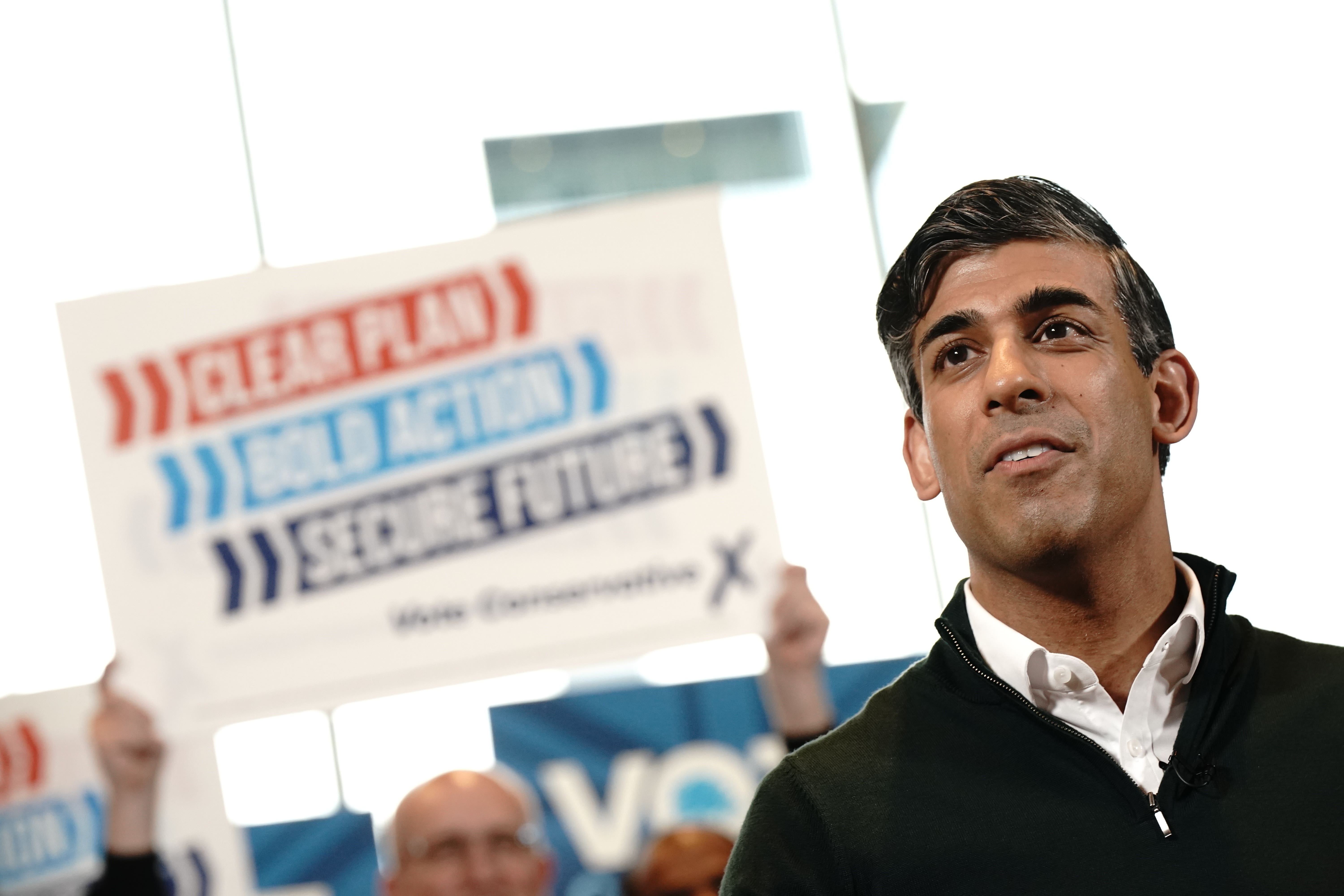 Prime Minister Rishi Sunak delivers a speech to party members at the MK Gallery in Milton Keynes, Buckinghamshire, while on the General Election campaign trail (Aaron Chown/PA)