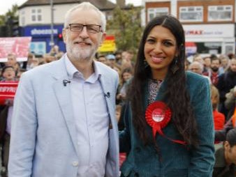 Ex-Labour leader Jeremy Corbyn with Faiza Shaheen, who has been stopped from standing for Labour at the 4 July election