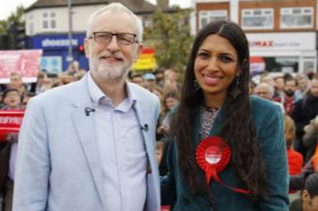 <p>Jeremy Corbyn with Faiza Shaheen </p>
