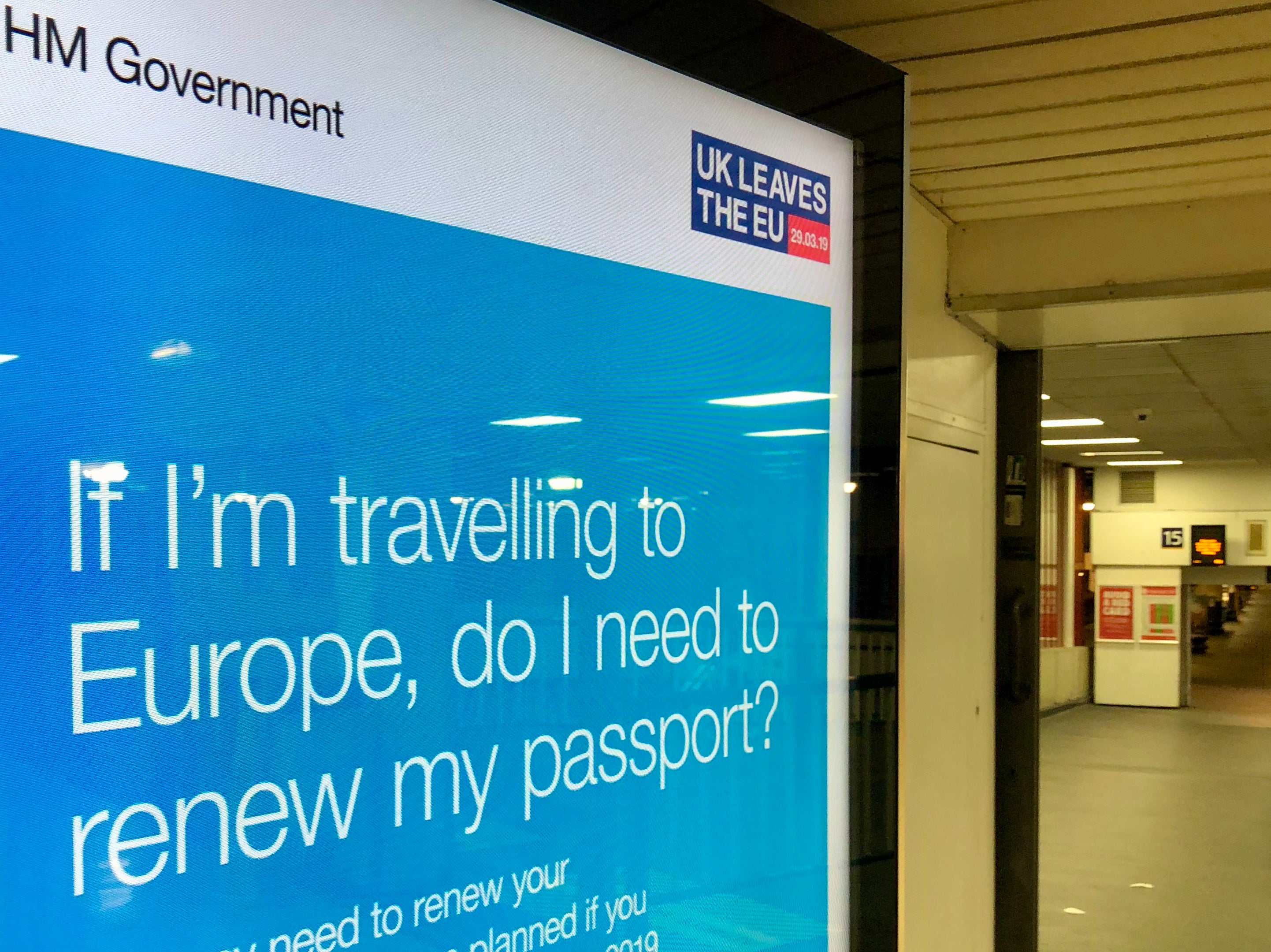Warning sign: government poster warning travellers about new restrictions on passport validity after Brexit