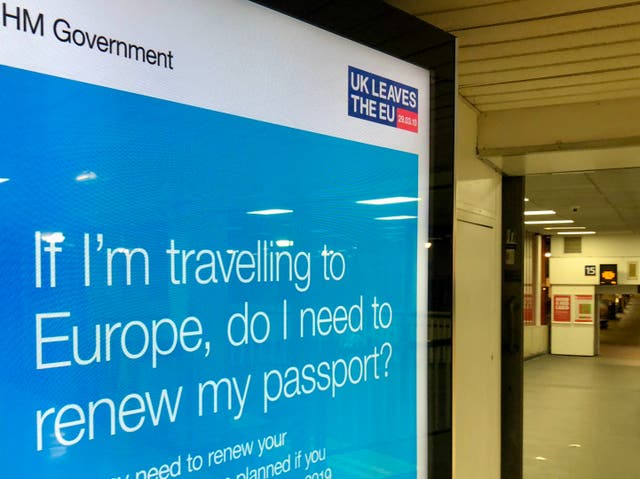 <p>Warning sign: government poster warning travellers about new restrictions on passport validity after Brexit</p>