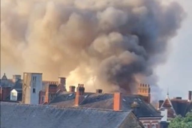 <p>Smoke can be seen billowing into the sky above Northampton city centre </p>