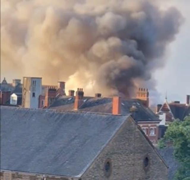 <p>Smoke can be seen billowing into the sky above Northampton city centre </p>
