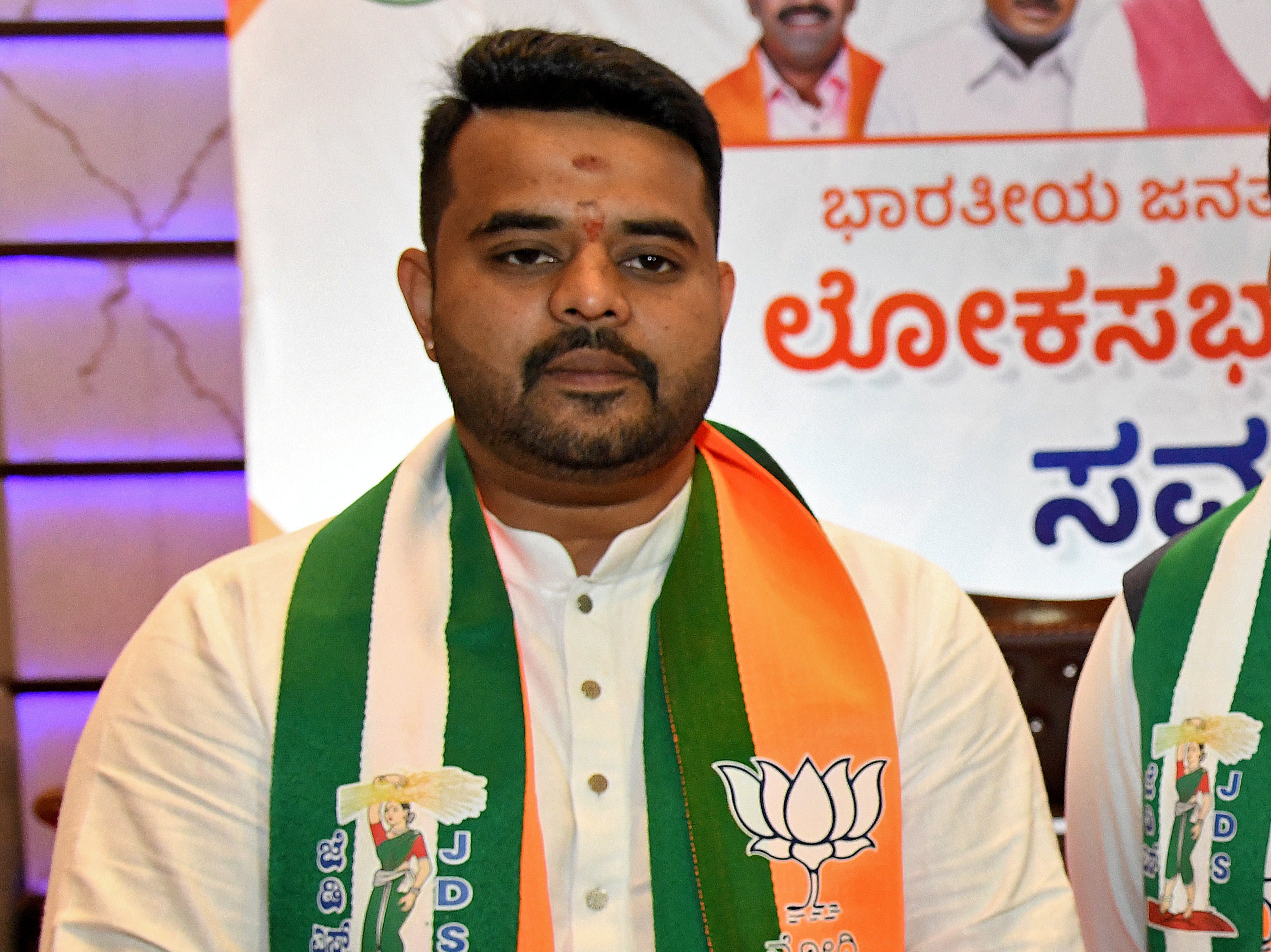 Prajwal Revanna attends a meeting to form an alliance with Narendra Modi’s Bharatiya Janata Party