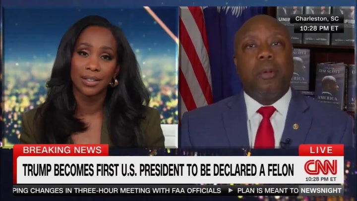 <p>Republican Tim Scott clashes with CNN host over Trump verdict.</p>