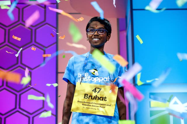 <p>Bruhat Soma from Florida wins the Scripps National Spelling Bee over Faizan Zaki, from Texas, in National Harbor, Maryland, U.S., May 30, 2024. REUTERS/Evelyn Hockstein</p>