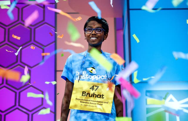 <p>Bruhat Soma from Florida wins the Scripps National Spelling Bee over Faizan Zaki, from Texas, in National Harbor, Maryland, U.S., May 30, 2024. REUTERS/Evelyn Hockstein</p>