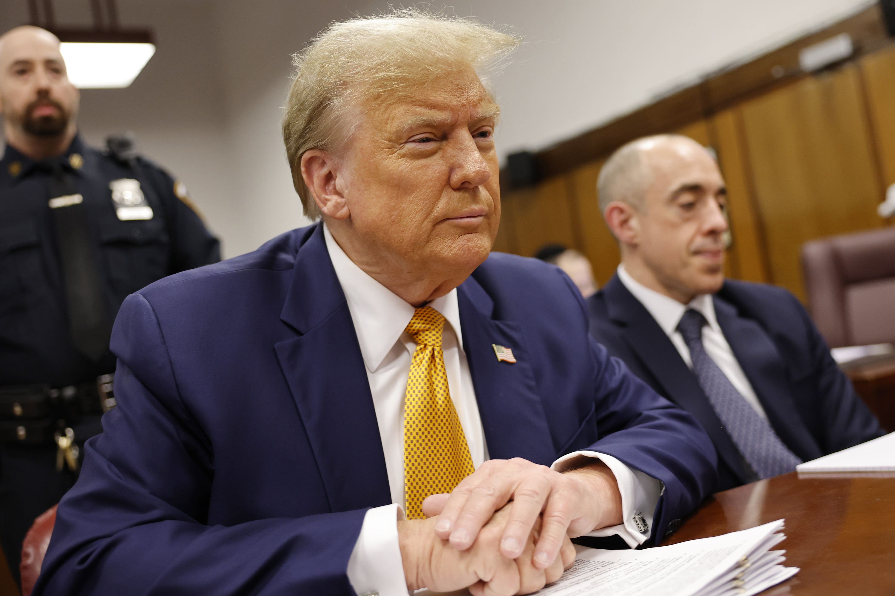 Former President Donald Trump appears at Manhattan criminal court before his trial in New York (Michael M Santiago/AP)