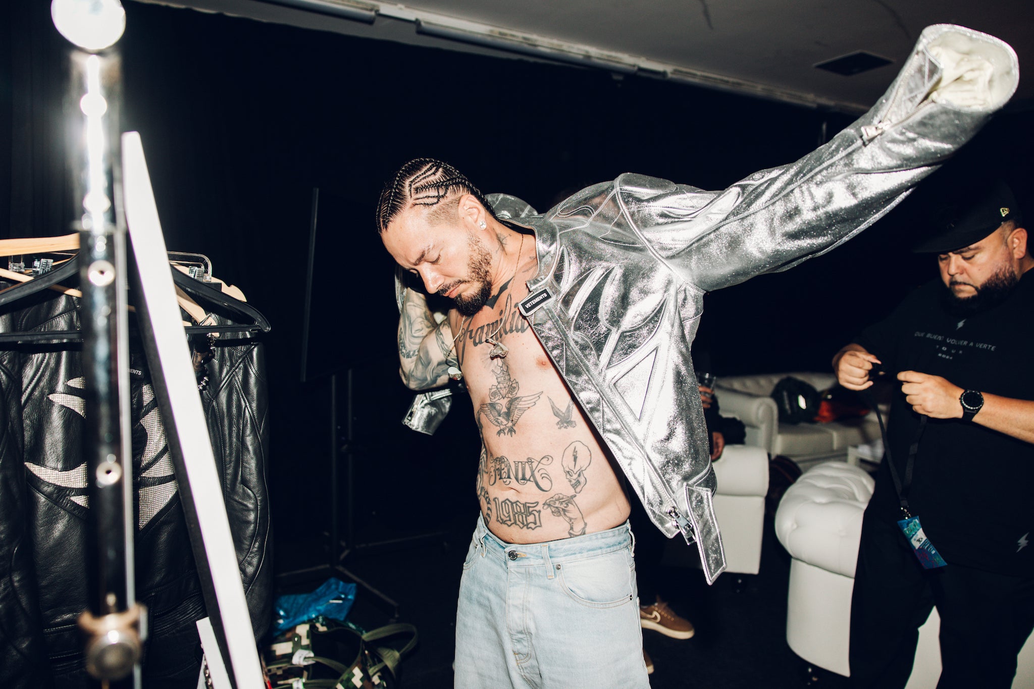 J Balvin pictured backstage at his Barcelona show in May 2024