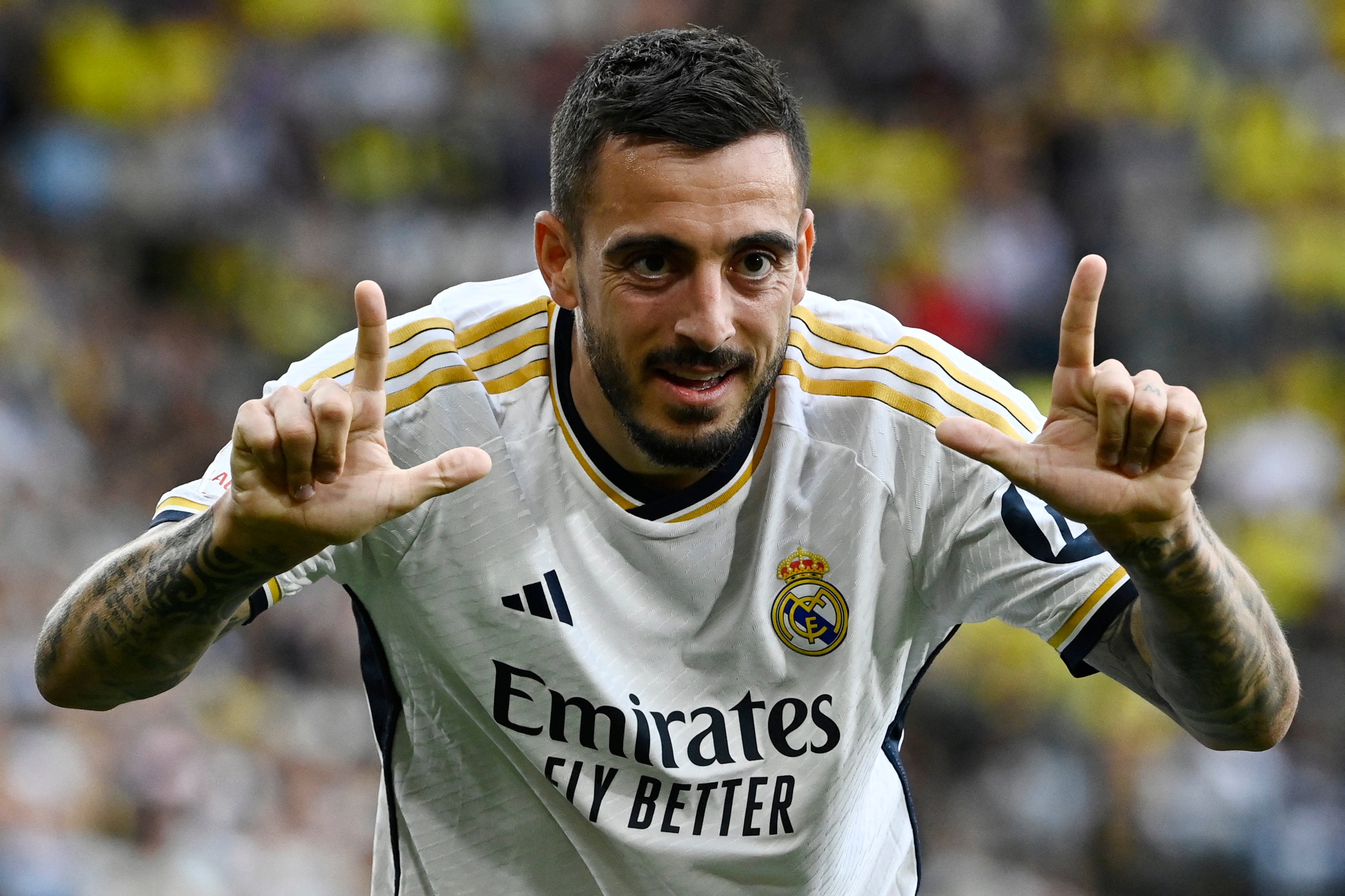 Joselu celebrates scoring against Villarreal