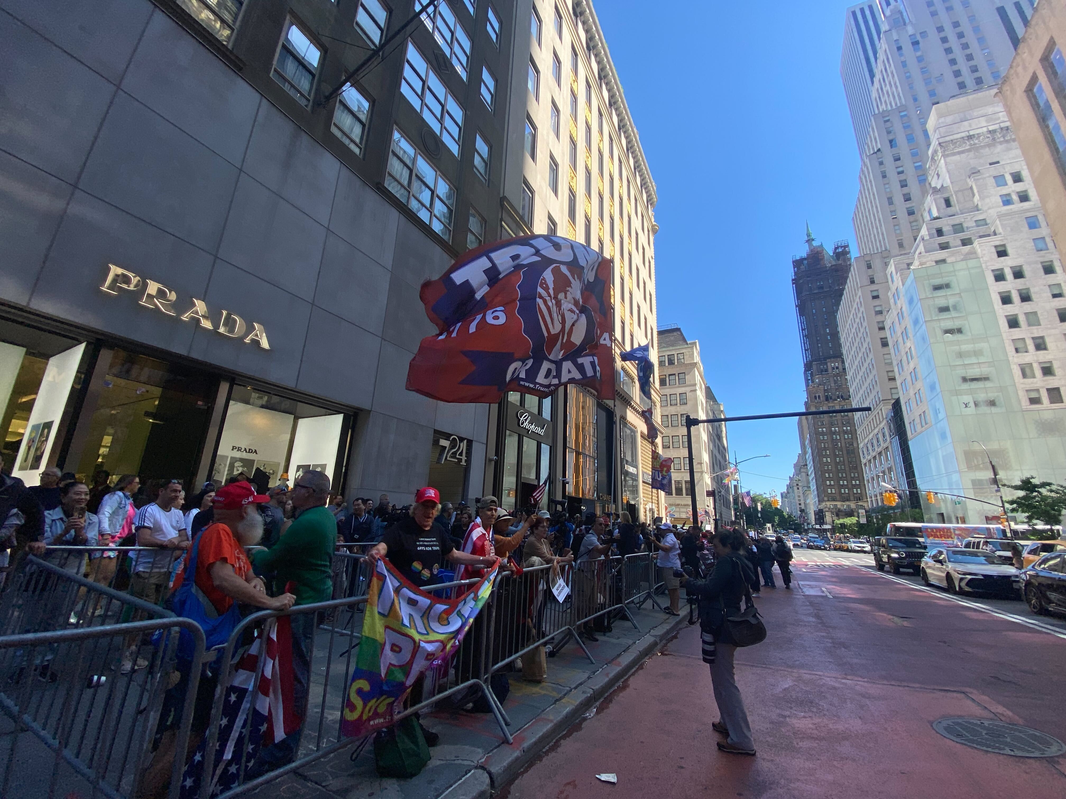 Trump supporters gather outside Trump Tower on 31 May