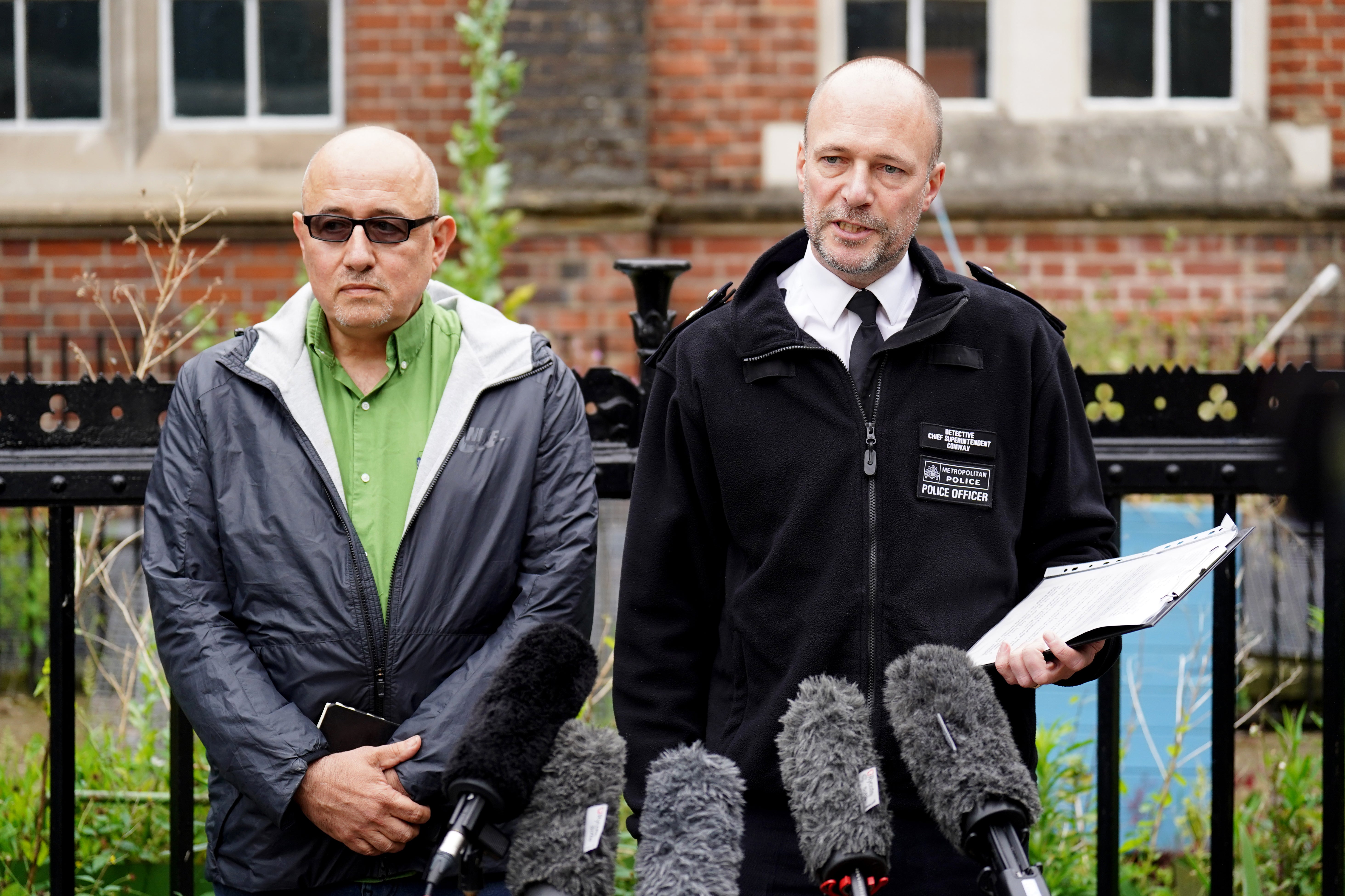 Detective Chief Superintendent James Conway as he reads a statement to the media on Colvestone Crescent in Hackney on Friday