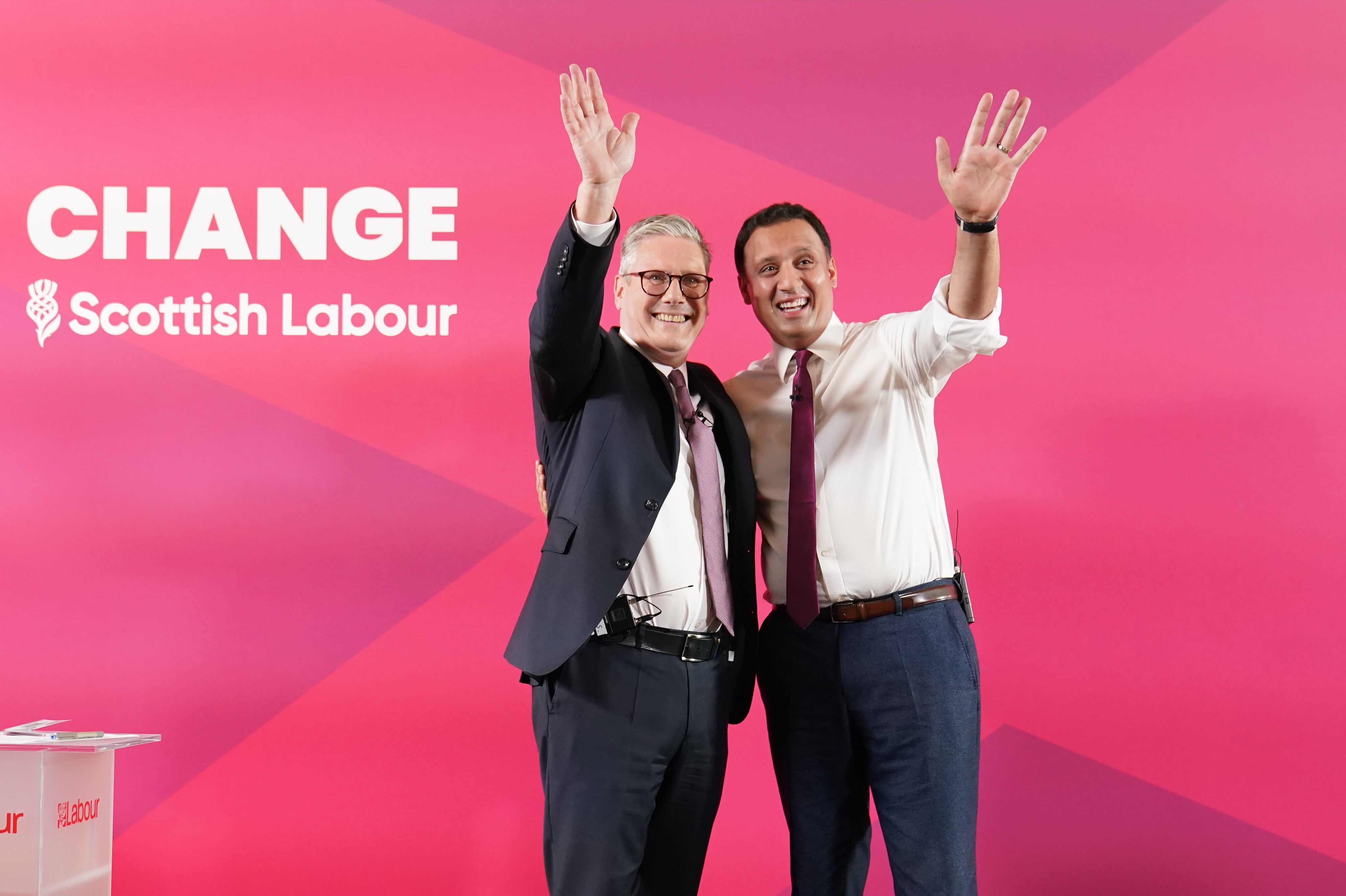 Labour Party leader Sir Keir Starmer (left) and Scottish Labour leader Anas Sarwar at a launch event for Labour's six steps for change - their doorstep offer to Scots - at the Beacons Art Centre in Custom House Quay, Greenock