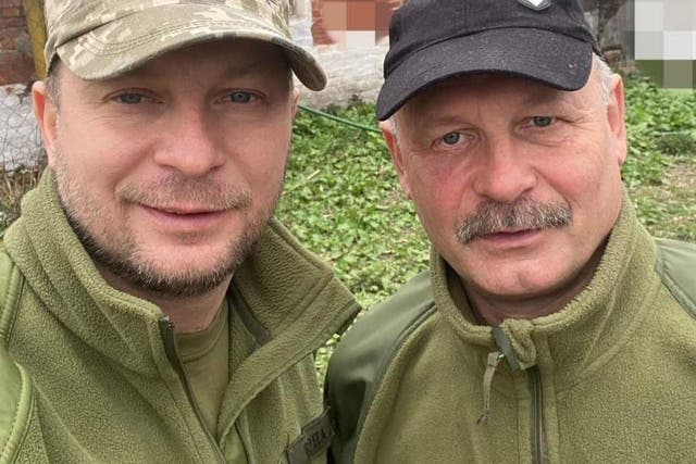 <p>Stepan Barna, left, with his brother Oleh, shortly before Oleh was killed in action in April 2023</p>
