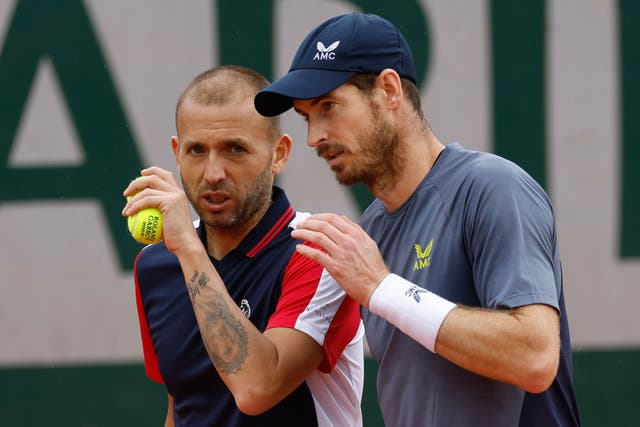 Andy Murray, right, and Daniel Evans, left, were knocked out of the French Open (Jean-Francois Badias/AP)