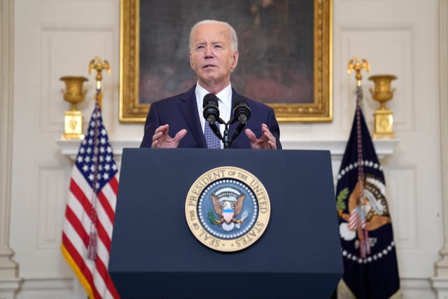 <p>President Joe Biden delivers remarks on the verdict in former President Donald Trump's hush money trial and on the Middle East, from the State Dining Room of the White House, Friday, May 31, 2024, in Washington. (AP Photo/Evan Vucci)</p>