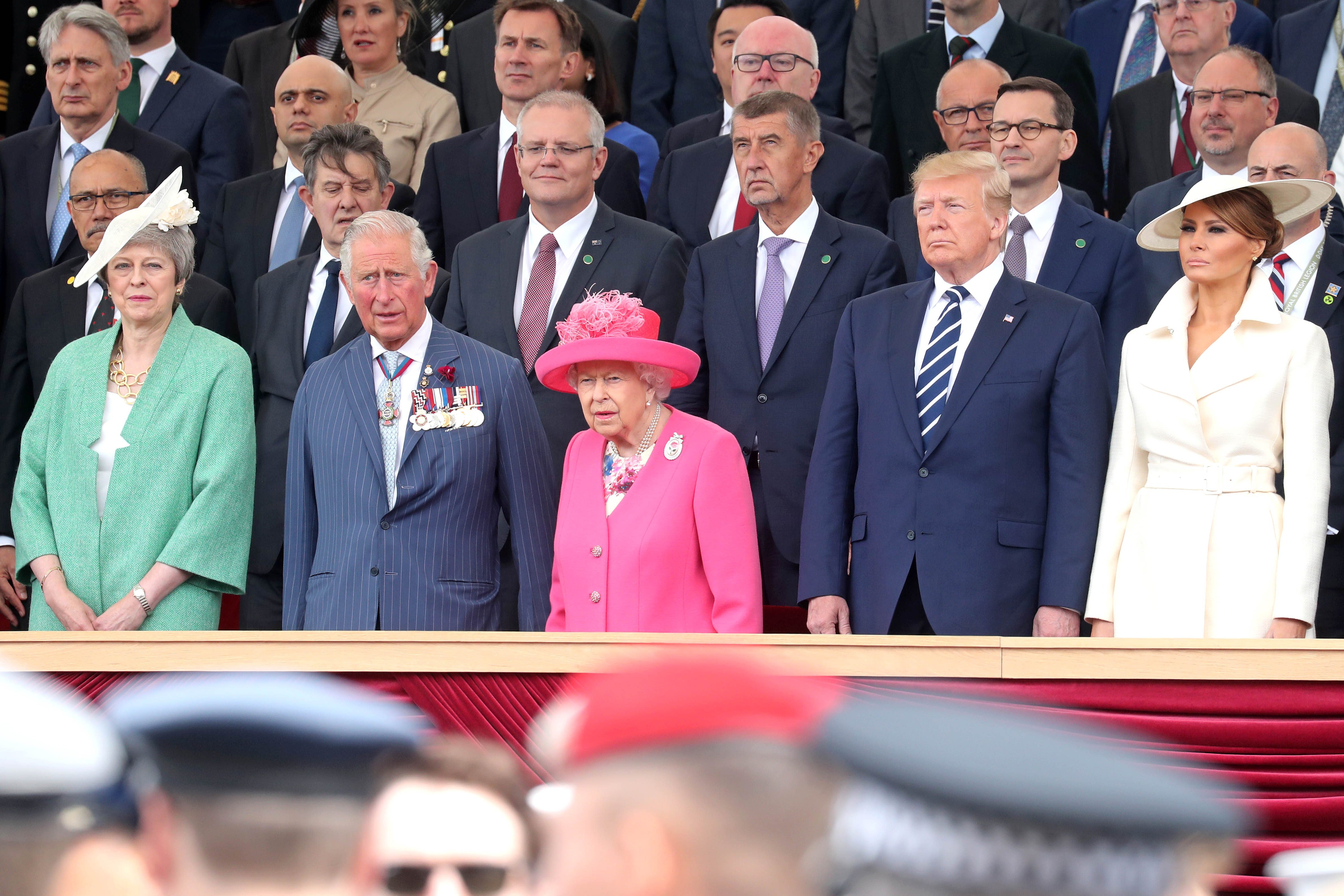 In 2019, British Prime Minister Theresa May, Prince of Wales Prince Charles, Queen Elizabeth II, President Donald Trump and First Lady of Melania Trump attended the D-day 75 Commemorations on June 05 in Portsmouth, England.