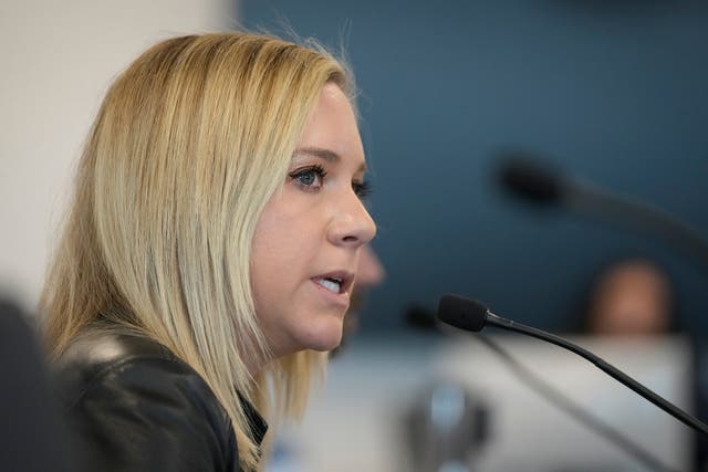 <p>Amanda Zurawski, the lead plaintiff in a challenge to Texas abortion law, speaks to a state medical board on March 22 2024. </p>