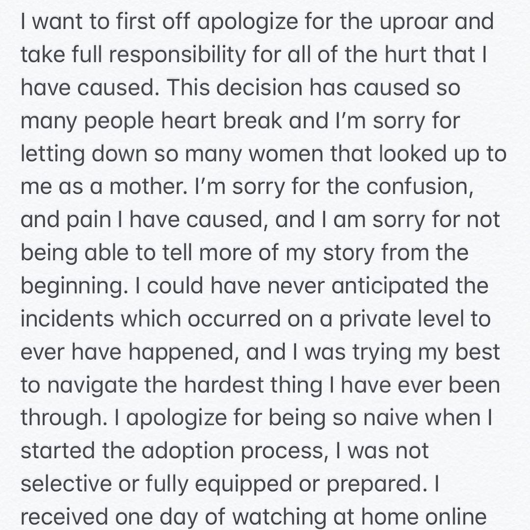Mom blogger Myka Stauffer apologizes after rehoming her autistic son Huxley three years after he was adopted from China.
