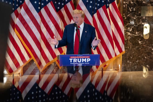 <p>Former President and Republican Presidential candidate Donald Trump speaks during a press conference at Trump Tower on May 31</p>