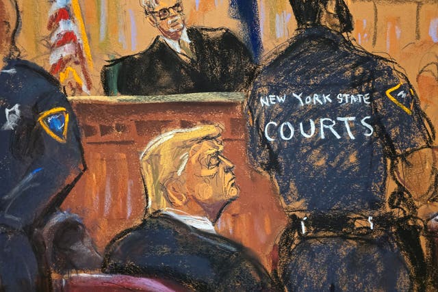 <p>A courtroom sketch depicts Donald Trump as he listens to 34 guilty verdicts in his hush money trial on May 30, 2024 </p>
