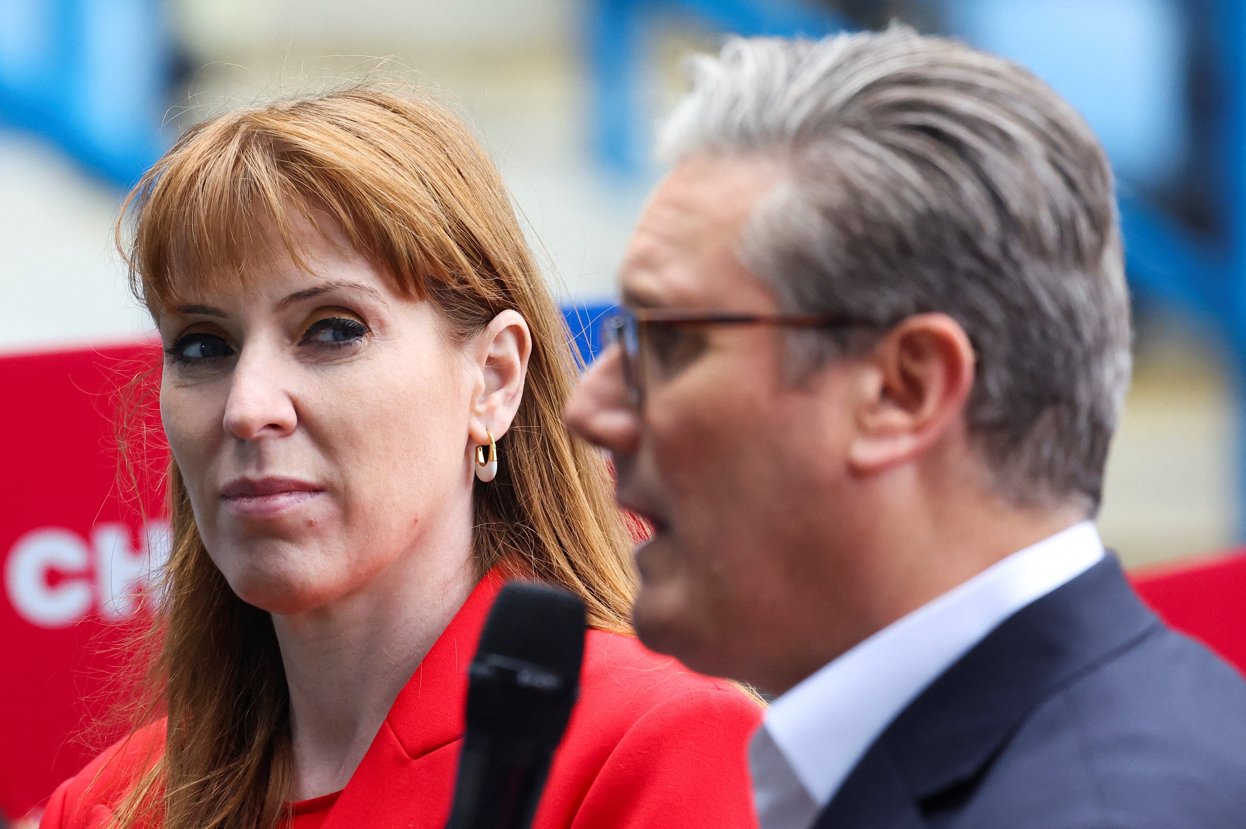 British opposition Labour Party leader Keir Starmer and Shadow Deputy Prime Minister Angela Rayner attend a Labour general election campaign event at Priestfield Stadium last week