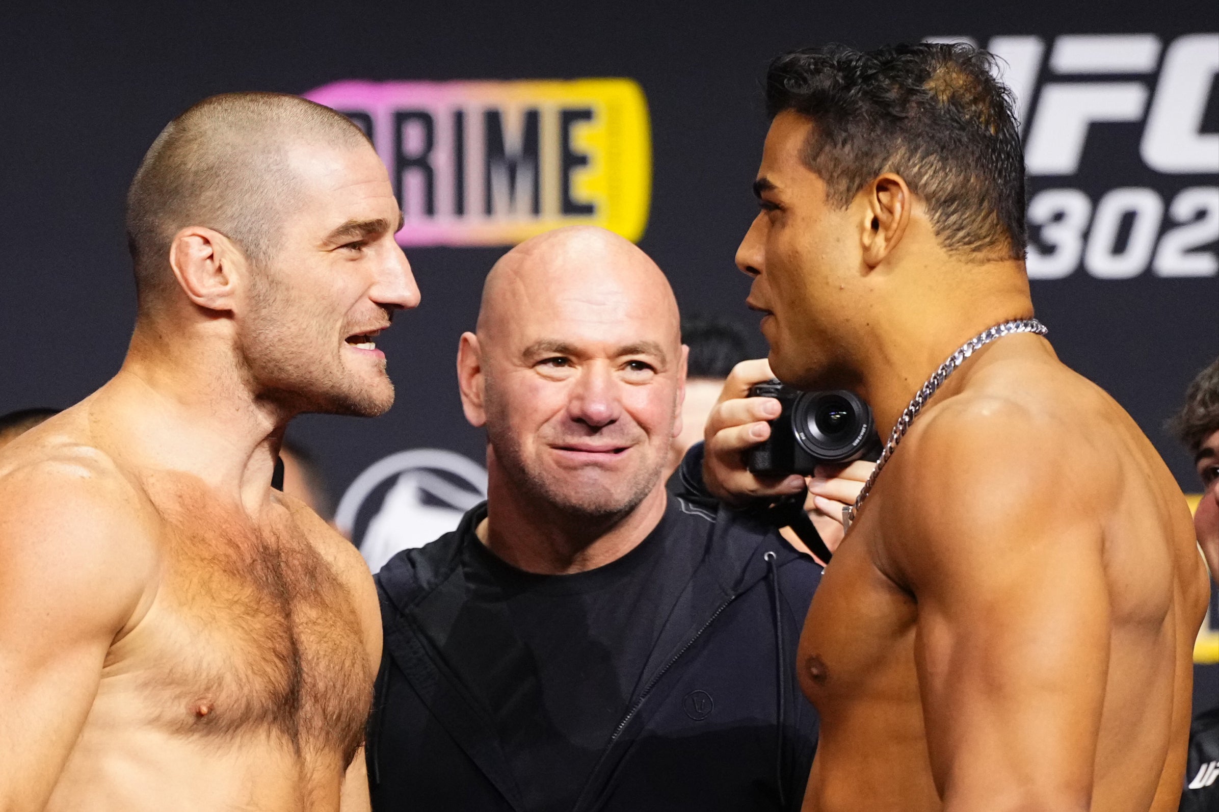 Sean Strickland (left) and Paulo Costa at Friday’s UFC 302 weigh-in