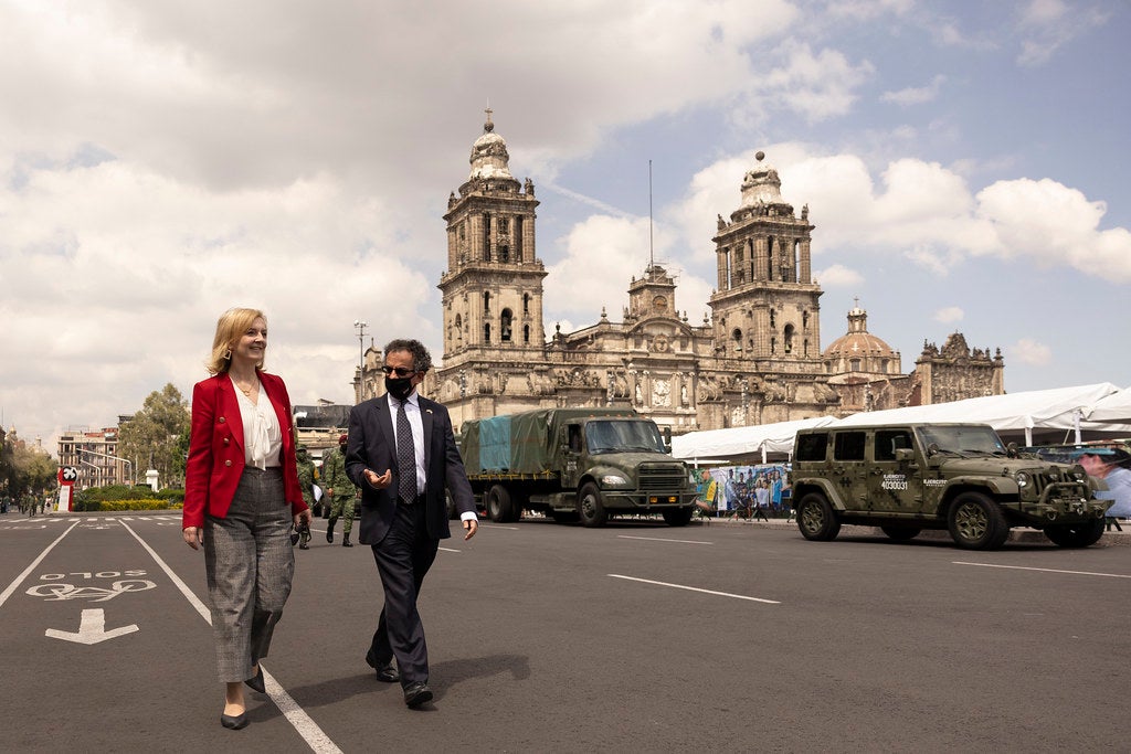 Liz Truss is given a tour of Mexico City as Foreign Secretary in 2021