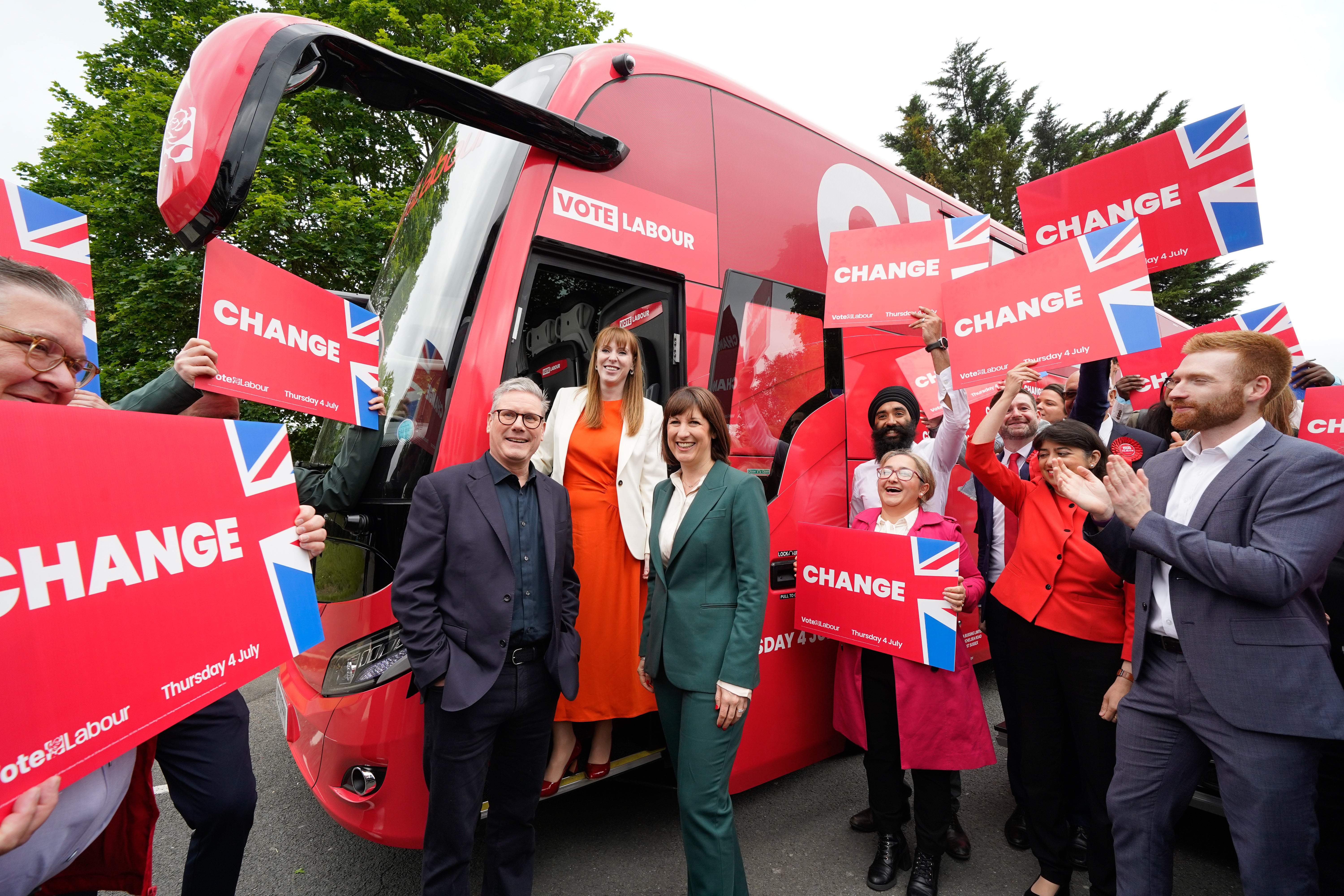 Deputy Labour leader Angela Rayner departs on the campaign bus