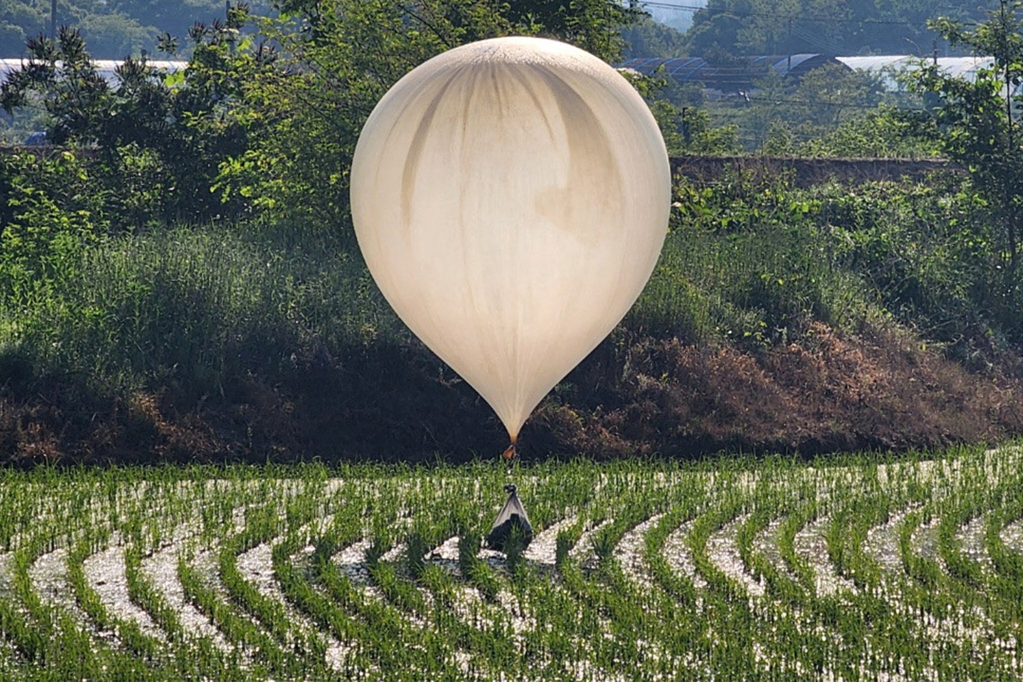 A balloon believed to have been sent by North Korea to South Korea, carrying various objects including what appeared to be excrement