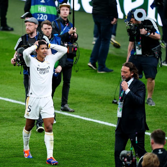 Real Madrid’s Jude Bellingham reacts after winning the Champions League final (Zac Goodwin/PA)