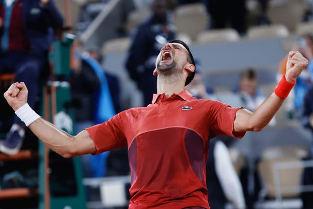 Novak Djokovic celebrates his hard-fought victory (Jean-Francois Badias/AP)