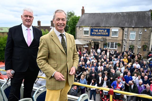 <p>Lee Anderson and Nigel Farage woo crowds in Ashfield, East Midlands </p>