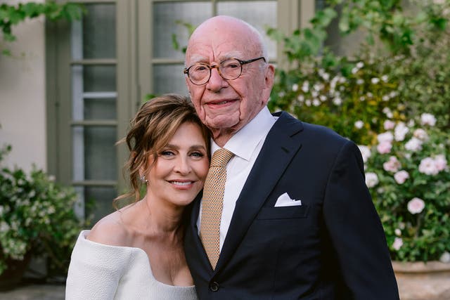 <p>Happily ever after? Rupert Murdoch and his fifth wife, Elena Zukhova, pictured at their California wedding last weekend  </p>