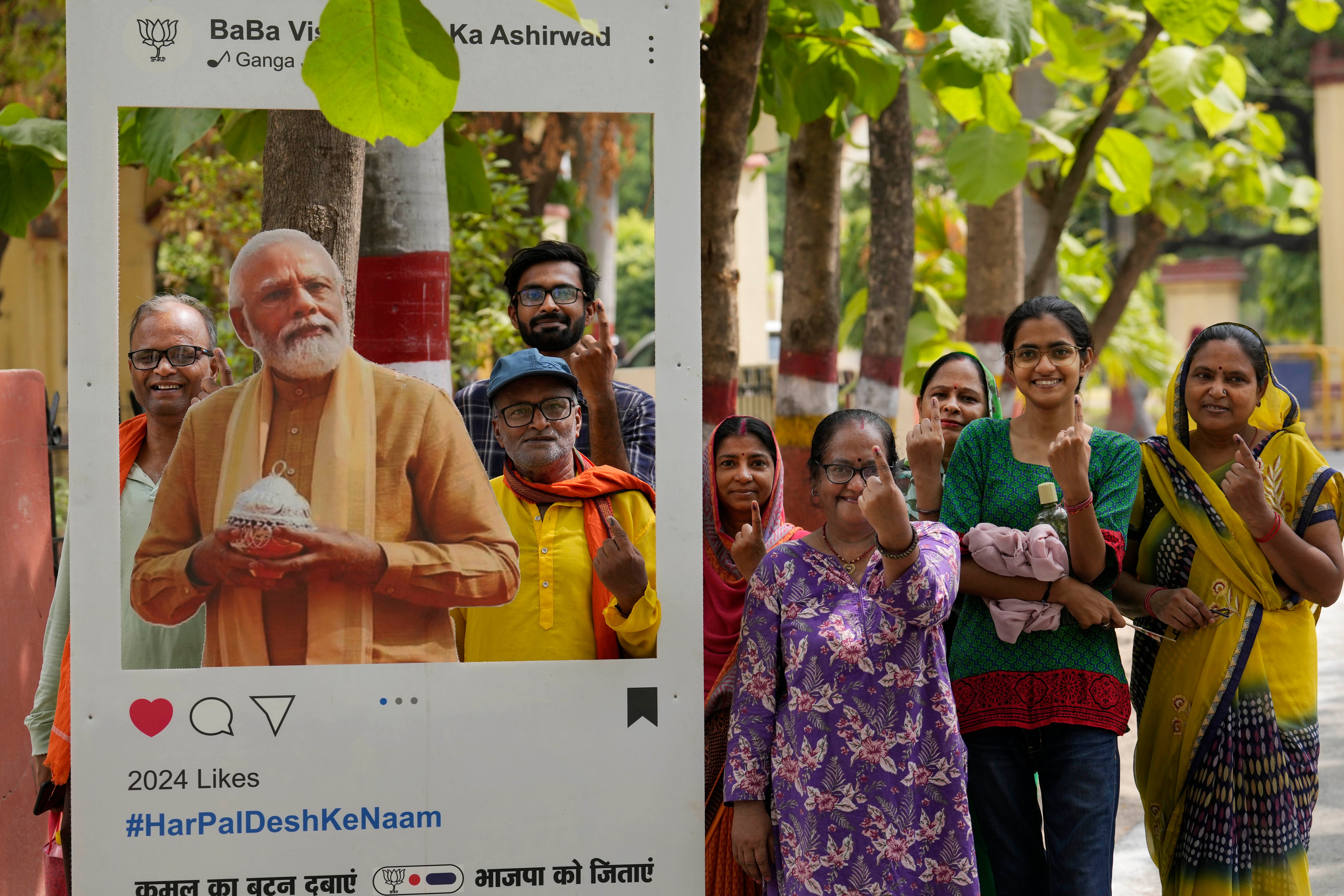 The alliance led by Indian Prime Minister Narendra Modi's Bharatiya Janata Party (BJP) is expected to win a large majority in the general election that ends on Saturday, TV polls said.