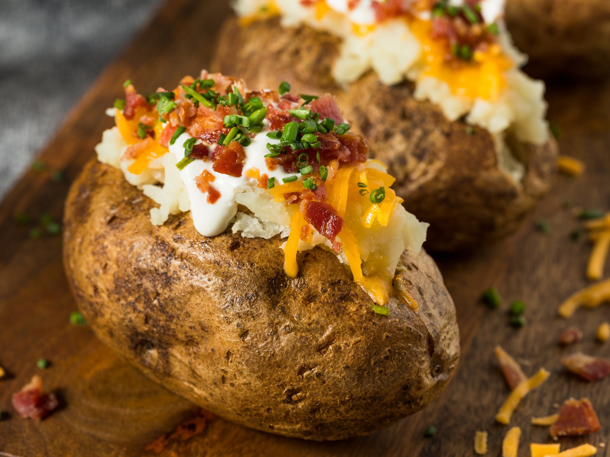 Loaded potato skins filled with cheese and bacon, made crispy in the air fryer