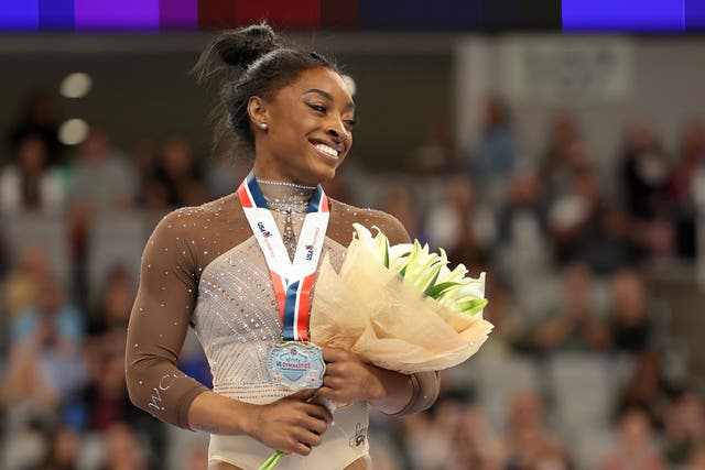 <p>Simone Biles secured her ninth all-around title at the US Championships</p>