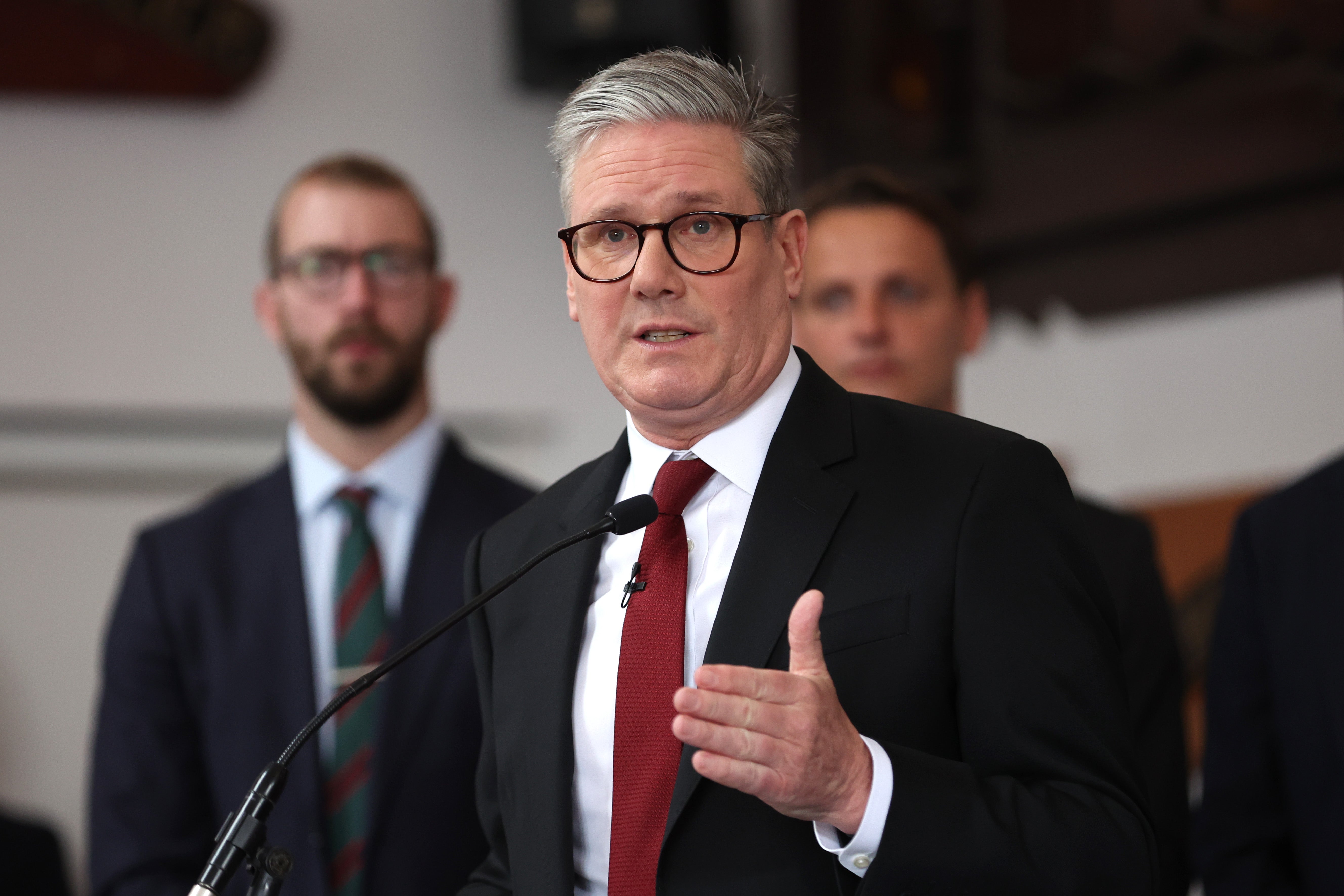 Sir Keir Starmer, speaks during an event at The Fusilier Museum in Bury on June 3, 2024 in Manchester, England