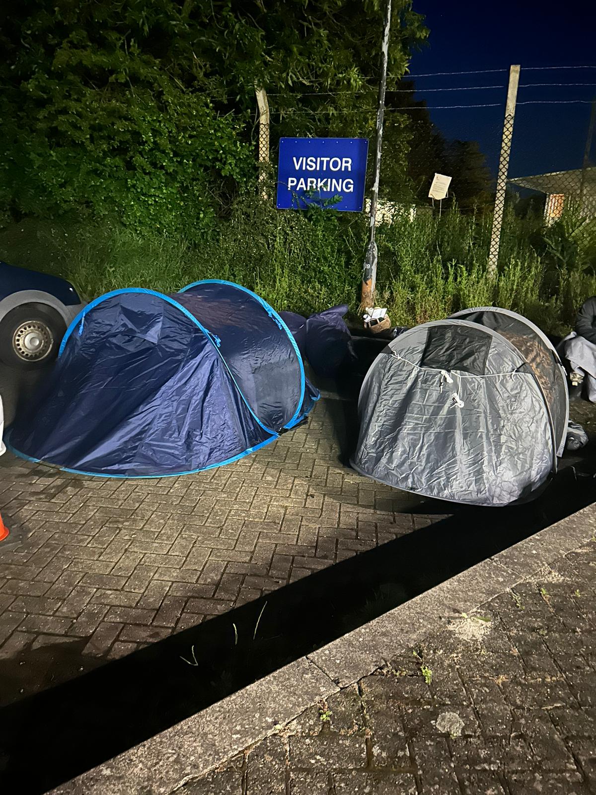 Local charity workers for Care4Calais provided asylum seekers with tents when they got trapped outside Wethersfield for a night