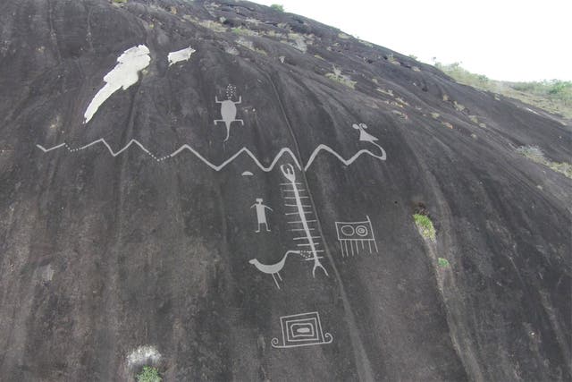 <p>This 43-metre-long engraving of a serpent, almost certainly of religious significance, is one of the largest examples of prehistoric rock art </p>