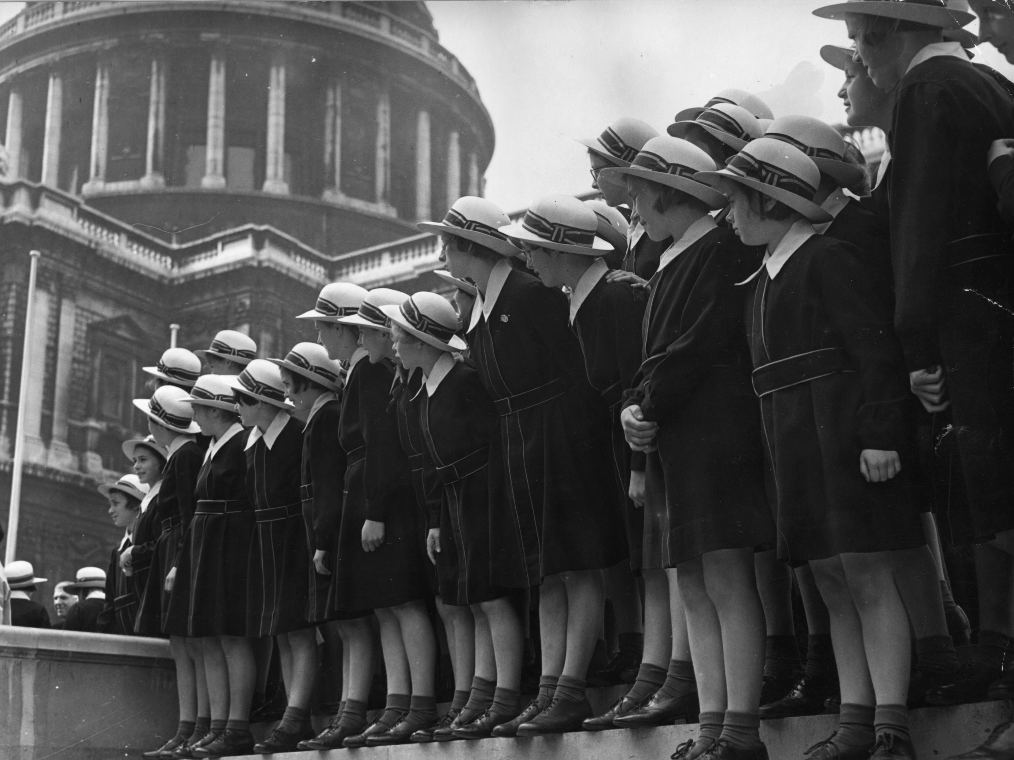 Schoolgirls from Christ Hospital School, Hertfordshire, in 1953