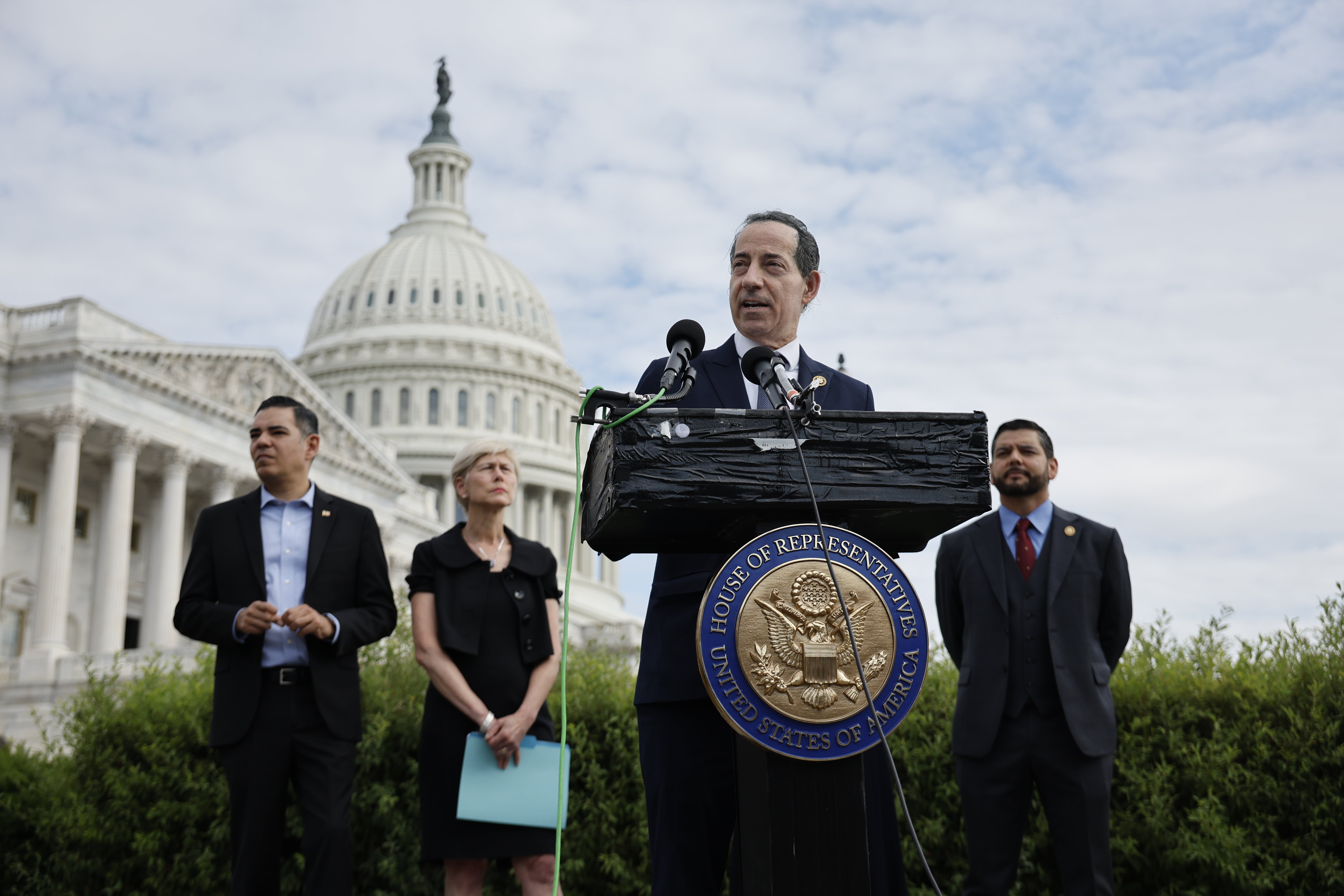 Rep. Jamie Raskin speaks at a press conference ahead of Dr. Fauci's testimony before the House Select Subcommittee on the Coronavirus Pandemic at the U.S. Capitol ahead of hearing