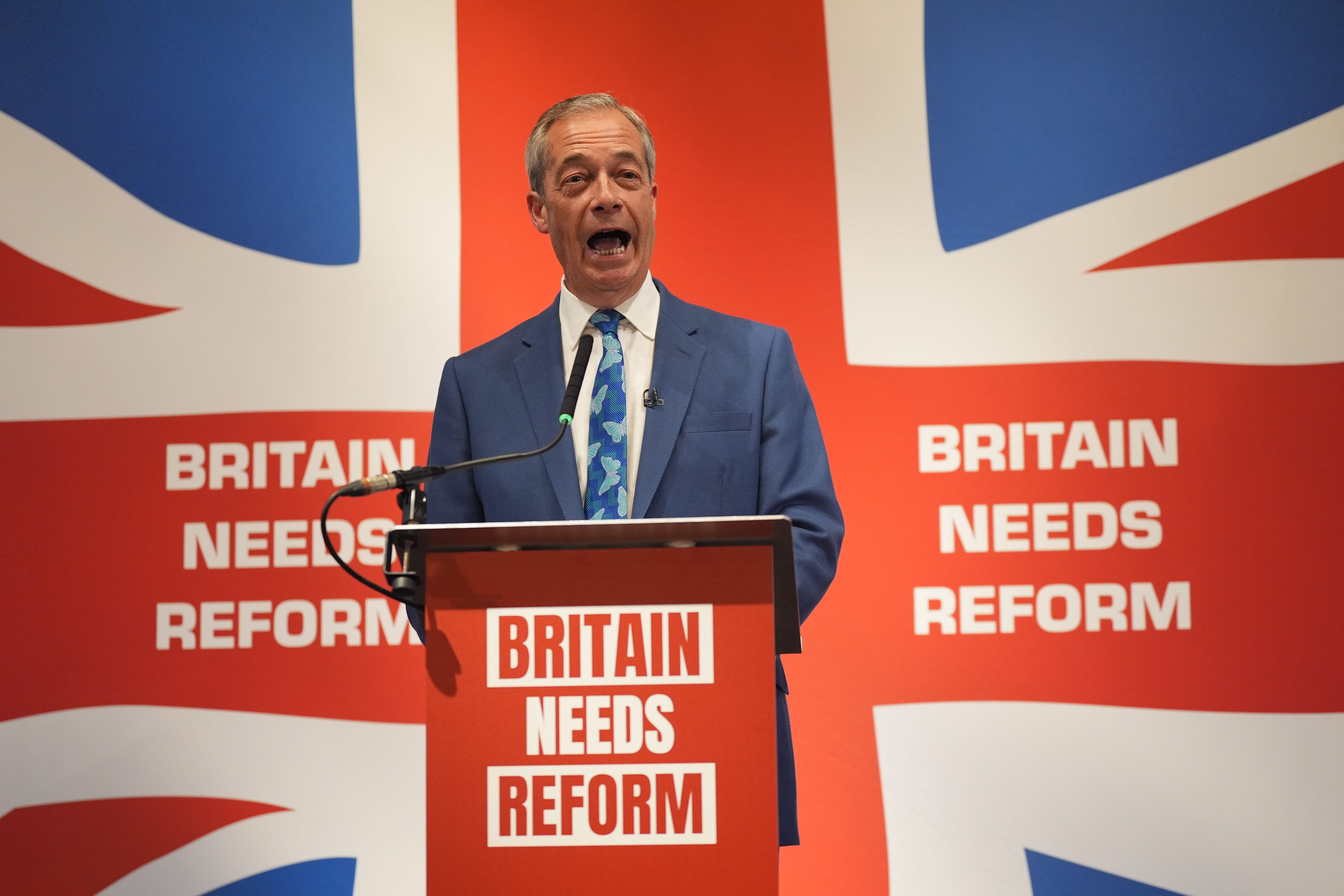 Nigel Farage during a press conference to announce that he will become the new leader of Reform UK, at The Glaziers Hall in London (Yui Mok/PA)