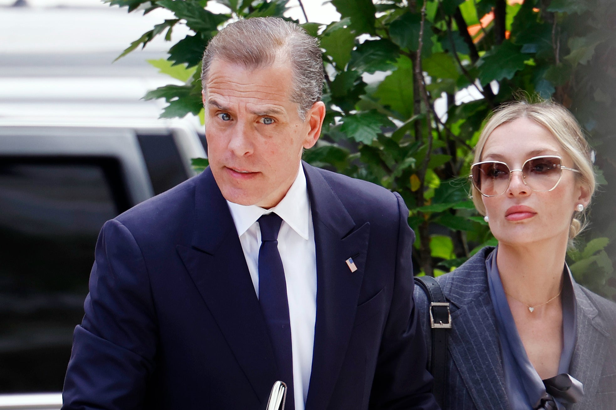 Hunter Biden is joined by his wife Melissa Cohen Biden as he arrives at the J. Caleb Boggs Federal Building on June 3 2024 in Wilmington, Delaware, for the first day of his trial